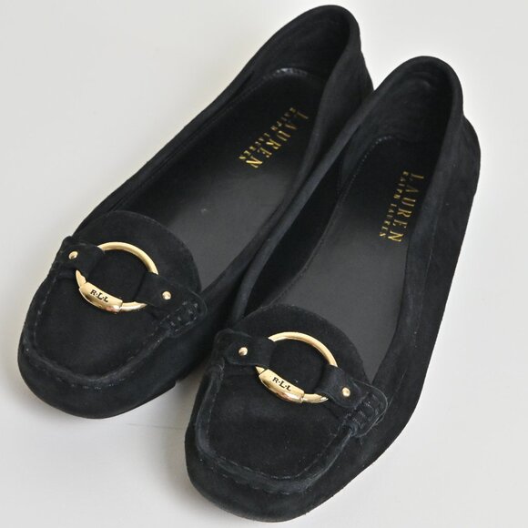 Lauren Ralph Lauren Candace Gold Ring Black Suede Ballet Flats Women's US9.5 UK7 - Picture 15 of 16